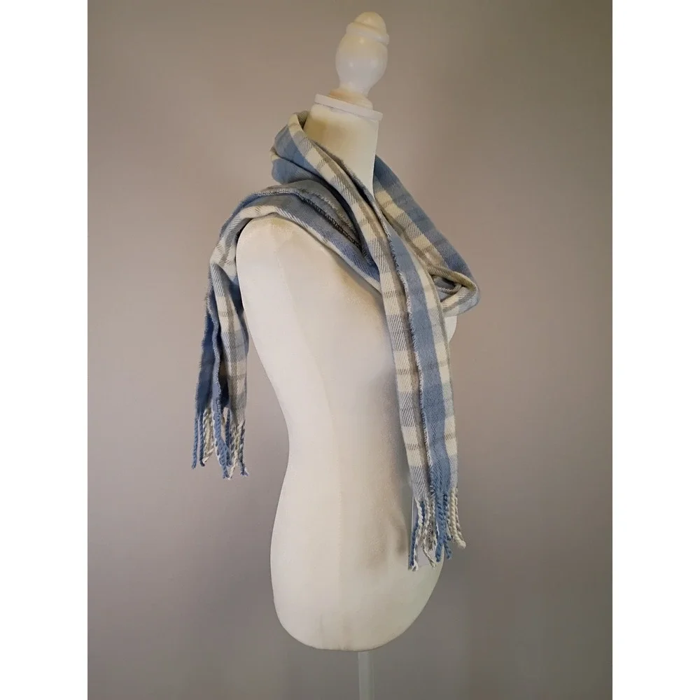 Cottagecore James Pringle Weavers Unisex OS Blue Plaid Fringe Scarf 2005408